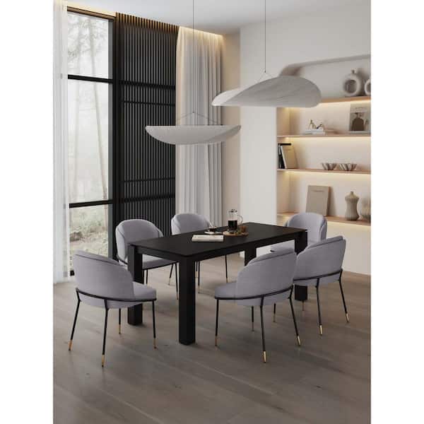 Manhattan Comfort Rockaway and Flor 7-Piece Rectangle Grey and Black Solid Wood Top Dining Room Set Seats 6