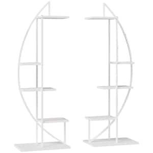 60.75 in. White Metal Plant Stand Half Moon Shape Flower Pot Display Shelf for Patio Garden Decor with 5-Tier (Pack-2)