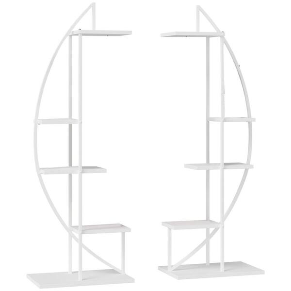 Zeus & Ruta 60.75 in. White Metal Plant Stand Half Moon Shape Flower Pot Display Shelf for Patio Garden Decor with 5-Tier (Pack-2)