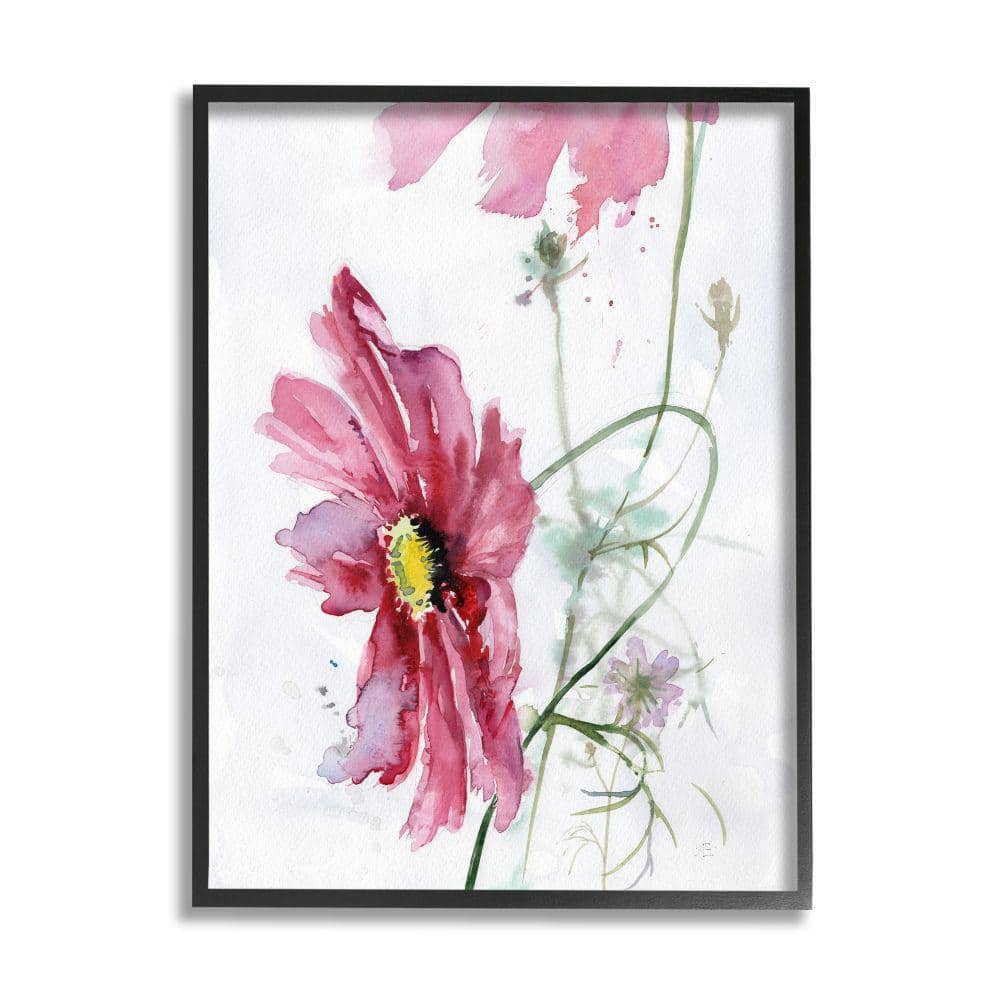 Bending Pink Cosmo Flower Abstract Floral Watercolor Painting by Verbrugge Watercolor Stupell Industries Format: Black Framed, Size: 14 H x 11 W x 1