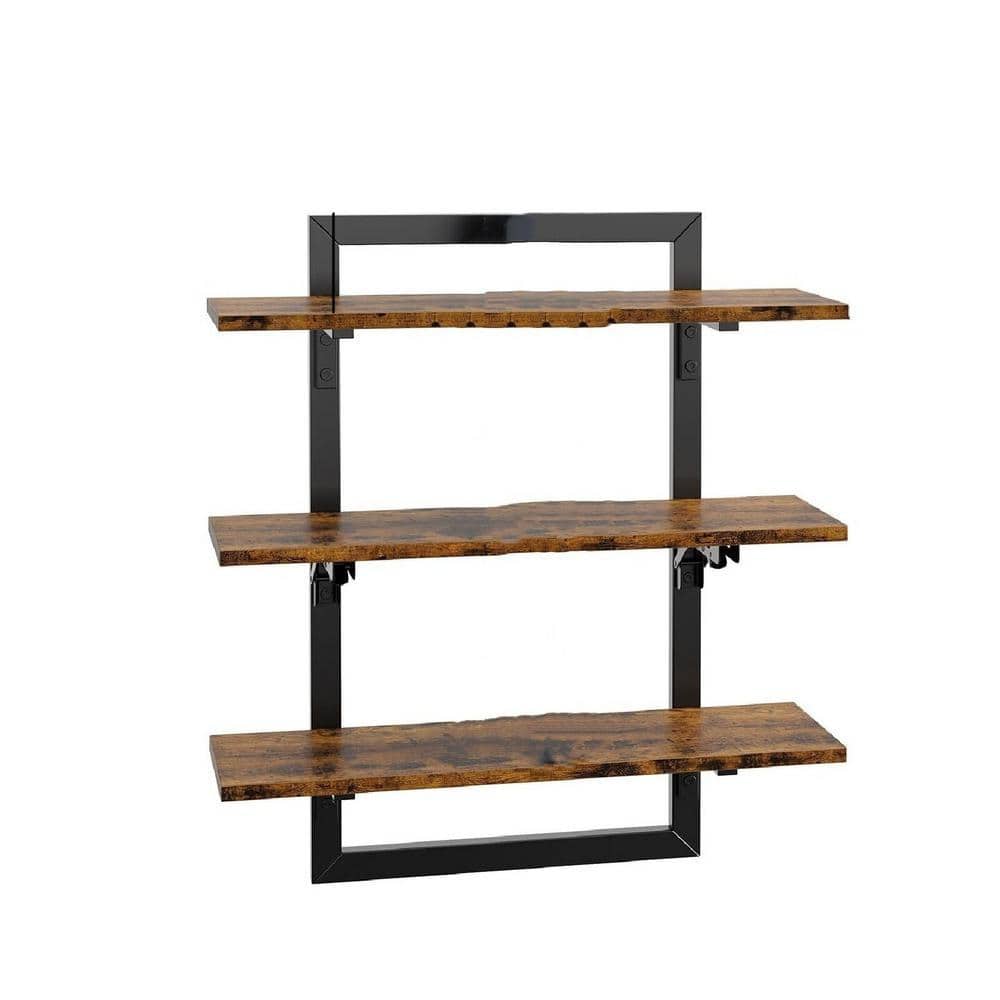 23.6 in. W x 7 in. D Rustic Brown Wood Decorative Wall Shelf, 3