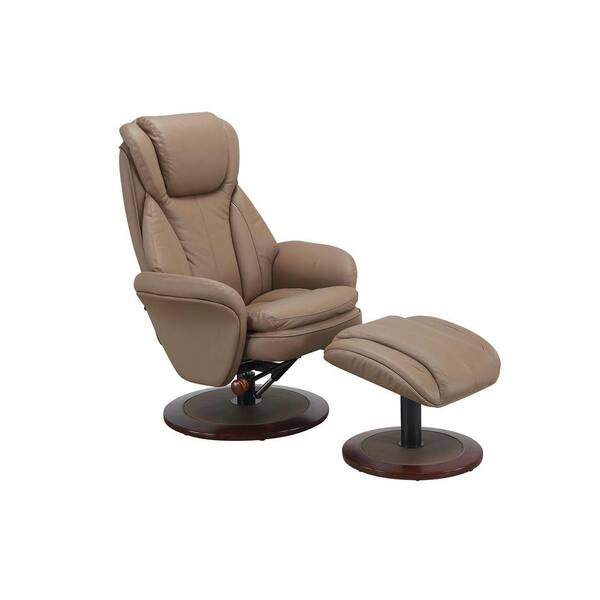 Mac Motion Comfort Chair Sand Leather Swivel Recliner with Ottoman