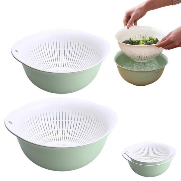 Double Layer Nesting Colander Bowl Set, BPA Free Polypropylene, Space Saving, Large Capacity Drain Basket Set of 2