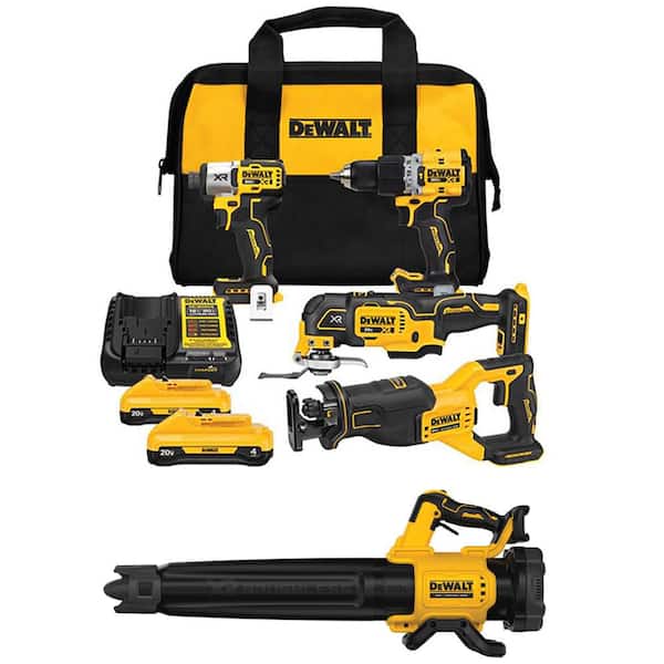 20V Max Lithium-Ion Cordless 4-Tool Combo Kit and Brushless Cordless Handheld Blower with (2) 4 Ah Batteries and Charger