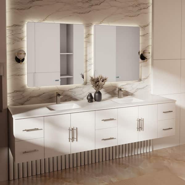 Geneva 84 in. W x 22 in. D Glossy White Double Bath Vanity and White Quartz Top