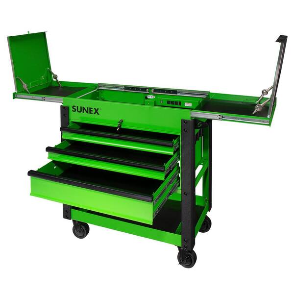 SUNEX TOOLS 37 in. 3-Drawer Slide Top Utility Cart in Lime Green