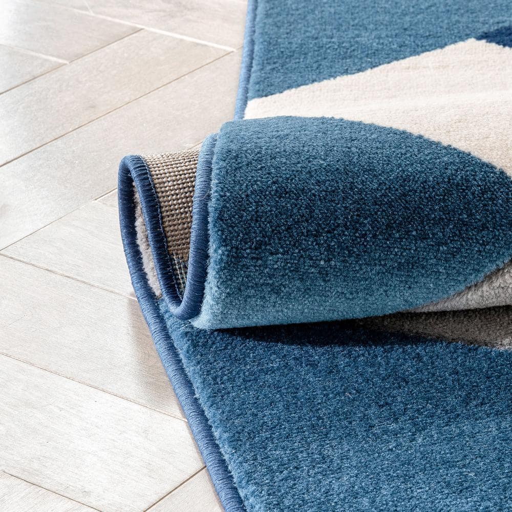 Modern Geometric Blue Synthetic 5' x 7' Easy-Care Area Rug