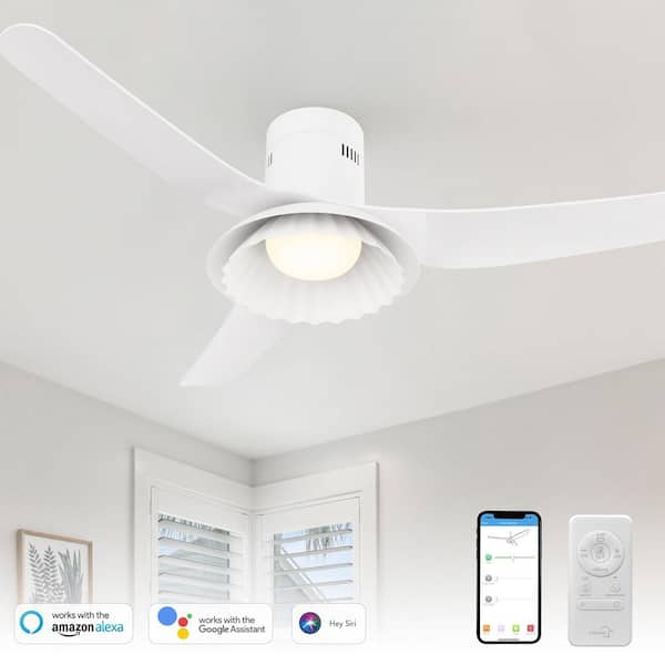Daisy 52 in. LED Indoor White Smart Ceiling Fan with Dimmable Light and Remote, Works with Alexa and Google Home