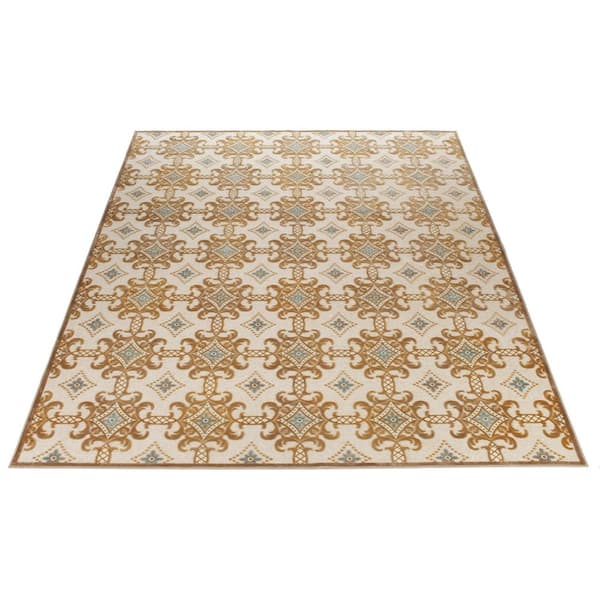 Martha Stewart 8 ft. x 10 ft. Taupe/Cream Geometric Floral Ornate Area Rug