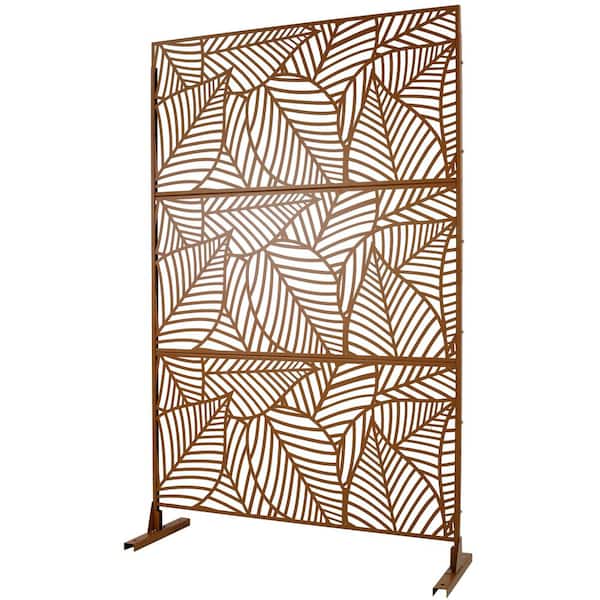 Unbranded Outdoor and Indoor 6.3 ft. x 4 ft. Freestanding Decorative Privacy Fence Screen Brown Metal for Garden Fence