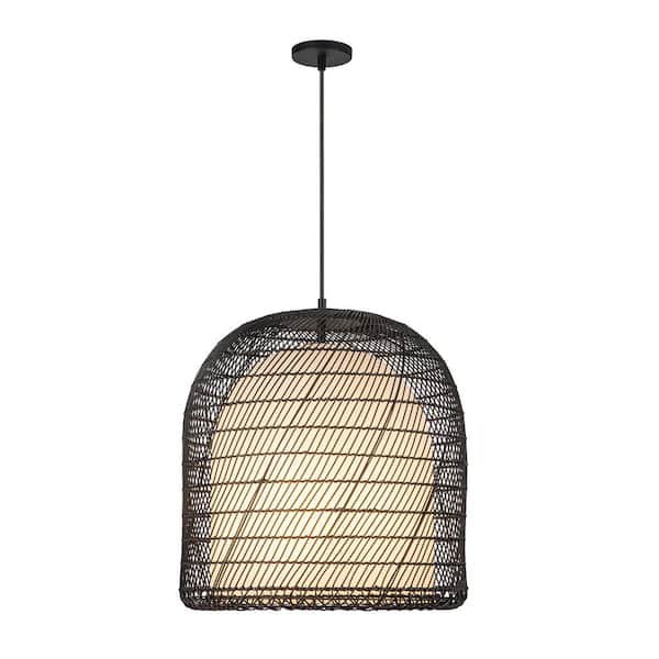 Bondi 20 in. 1 Light 60-Watt Matte Black/Opal Glass Pendant Light