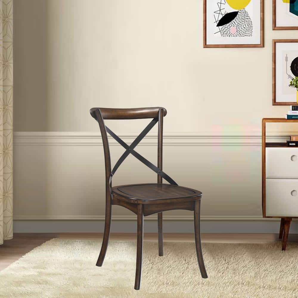 Dark Oak and Black Cross Back Dining Side Chair Set