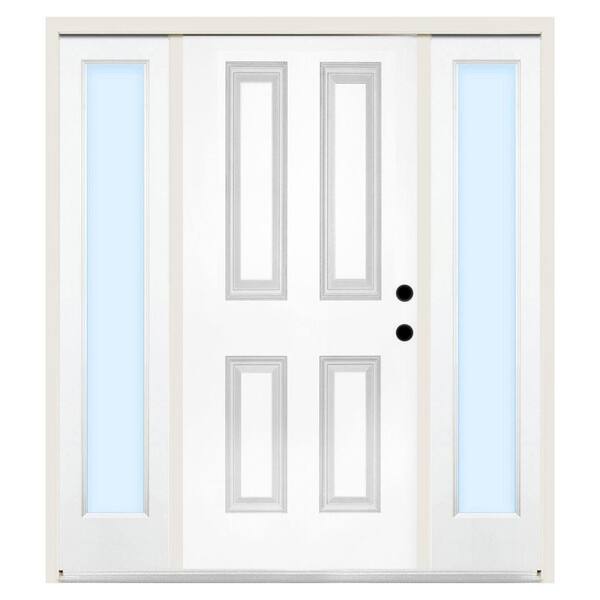 Steves & Sons 68 in. x 80 in. Premium 4-Panel Left-Hand Primed Steel Prehung Front Door w/ 14 in. Clear Glass Sidelite and 4 in. Wall