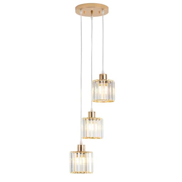 ADSENSTY 3 Light Gold Round Crystal Chandelier for Kitchen Island Dining Room Bedroom with No Bulbs Included