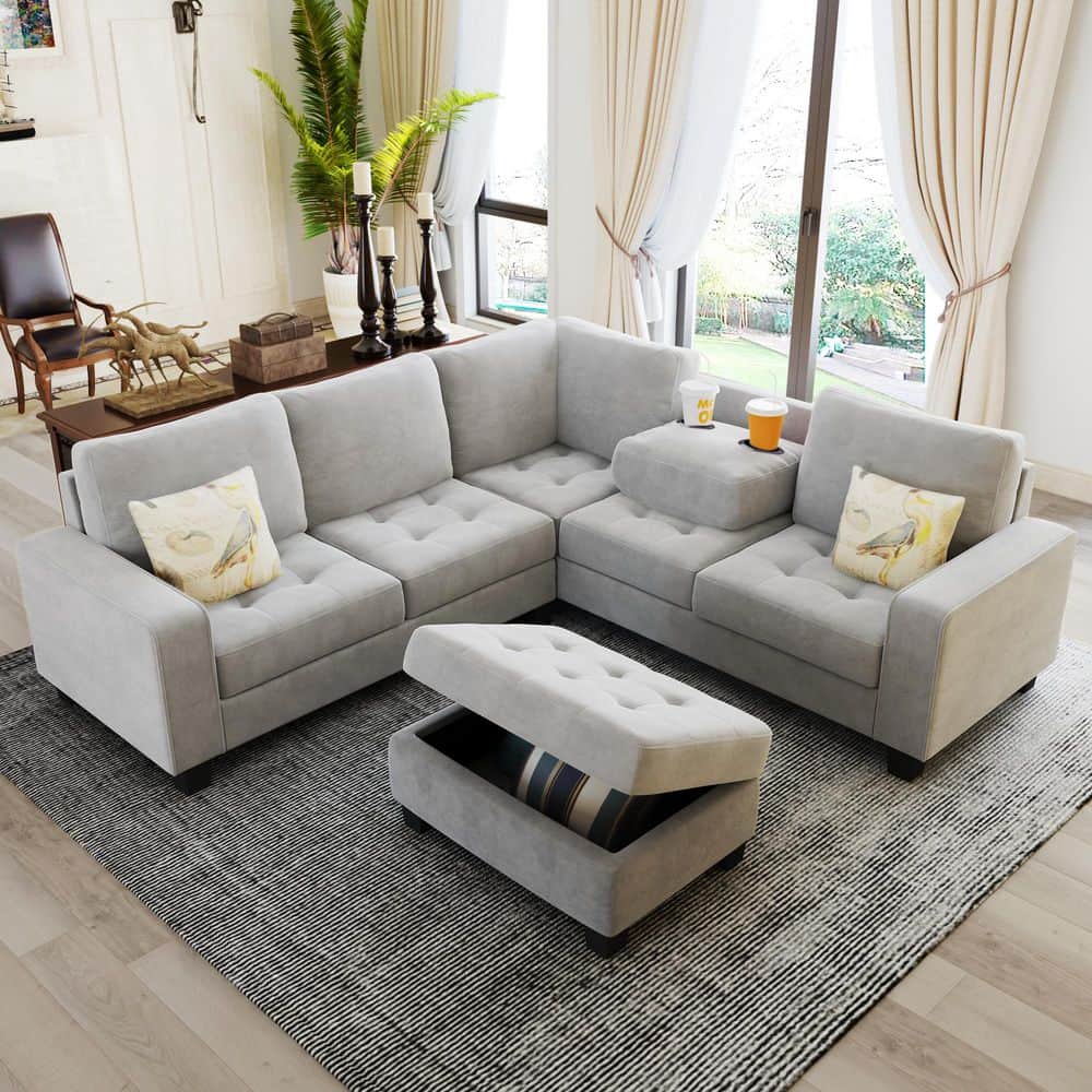 Harper & Bright Designs 85 in. Square Arm 4-Seater Storage Harper & Bright Designs 85 in. Square Arm 4-Seater Storage