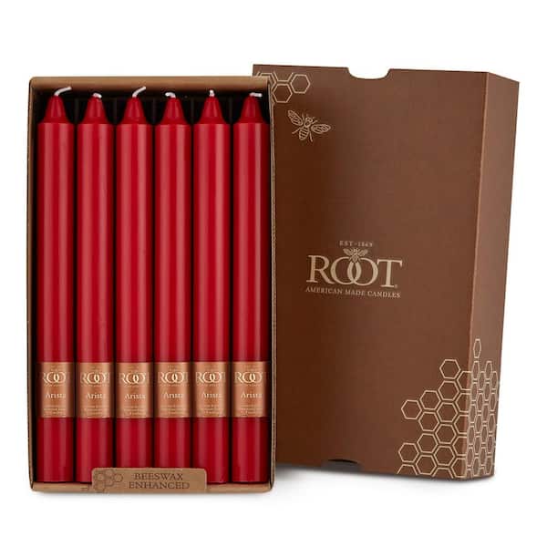 ROOT CANDLES Smooth Arista 9 in. Red Unscented Taper Candle (Set of 12)