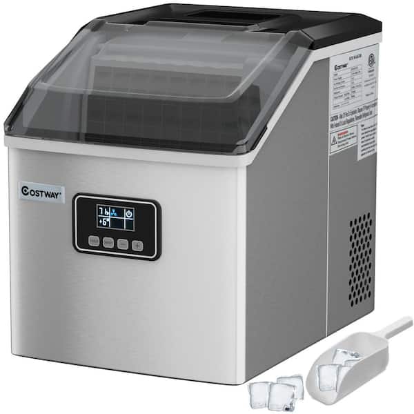Costway 11.5 in. W 48 lbs./24-Hour Portable Ice Maker in Silver Self-Clean wit-Hour LCD Display