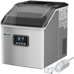 11.5 in. W 48 lbs./24-Hour Portable Ice Maker in Silver Self-Clean wit-Hour LCD Display