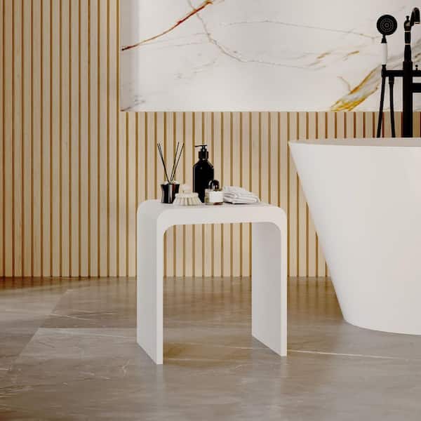 15.35 in W Freestanding Thicken Shower Seat, Solid Surface Stool in Matte White