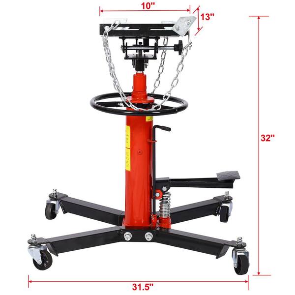 1660 lbs. Transmission Jacks in Red with 2 Stage Hydraulic and 30 in. Long Safety Chain