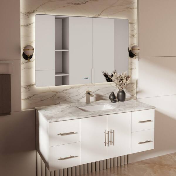 Geneva 48 in. W x 22 in. D Glossy White Bath Vanity without Top