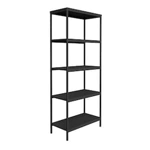 5-Tier Bookshelf - Industrial Style Wooden Shelving Unit (Black Woodgrain), (L) 23.75" x (W) 11.75" x (H) 56.75"