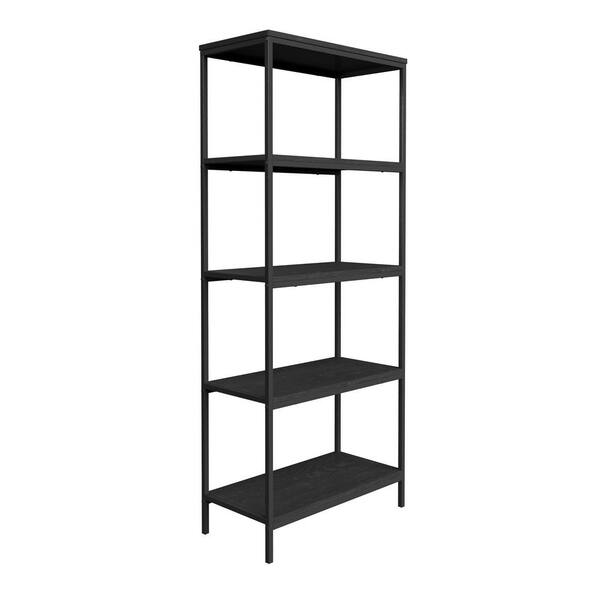 Lavish Home 5-Tier Bookshelf - Industrial Style Wooden Shelving Unit (Black Woodgrain), (L) 23.75" x (W) 11.75" x (H) 56.75"