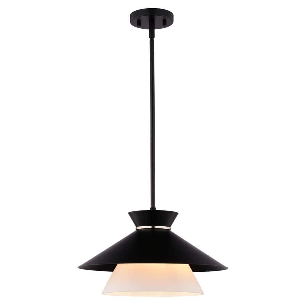 Loomis 1-Light Matte Black Mid-Century Modern Pendant, White Frosted Glass Shade, Hanging Ceiling Dining Room Fixture price history on PriceWatchPro