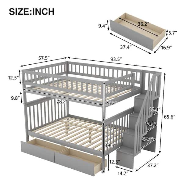 さとみ　2匹 Harper & Bright Designs Gray Full over Full Bunk Bed with 2