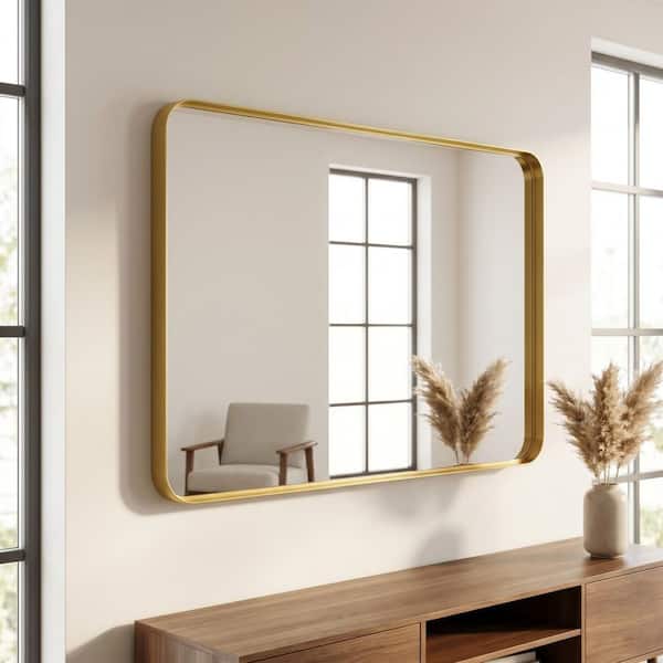 XRAMFY Modern Gold 36 in. W x 55 in. H Rounded Rectangle Aluminum