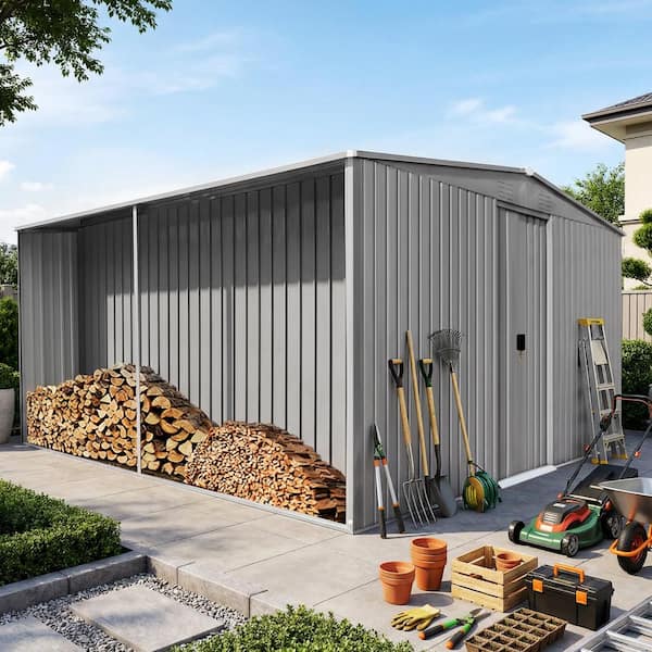 14 ft. W x 12 ft. D Metal Storage Shed Firewood Shed with Window for Garden and Backyard (135 sq. ft. )