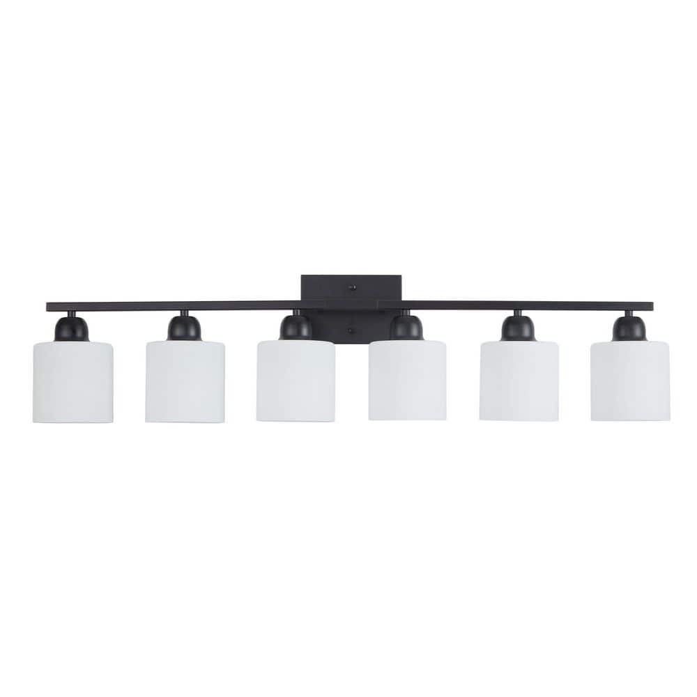 38 in. 6-Light Black Modern Vanity Light Over Mirror, Wall Sconces with Milky White Frosted Glass Shades price history on PriceWatchPro
