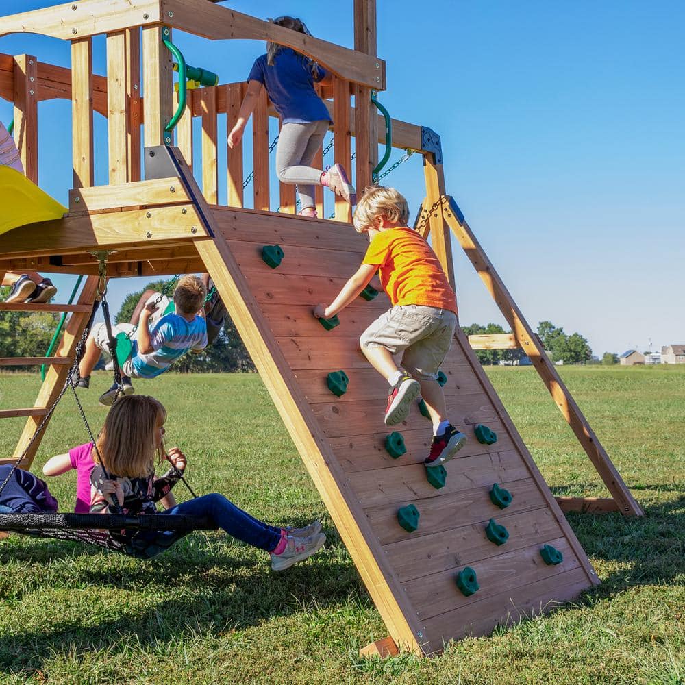 Cedar Endeavor Swing Set with Yellow Wave Slide