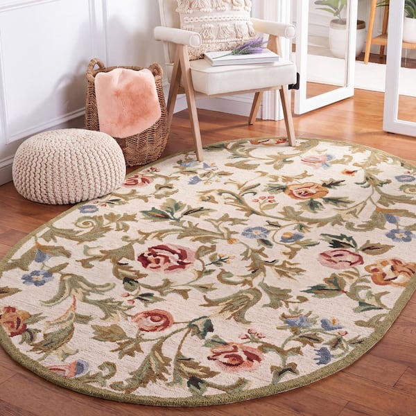 Chelsea 6 ft. x 9 ft. Oval Ivory Border Floral Vines Area Rug