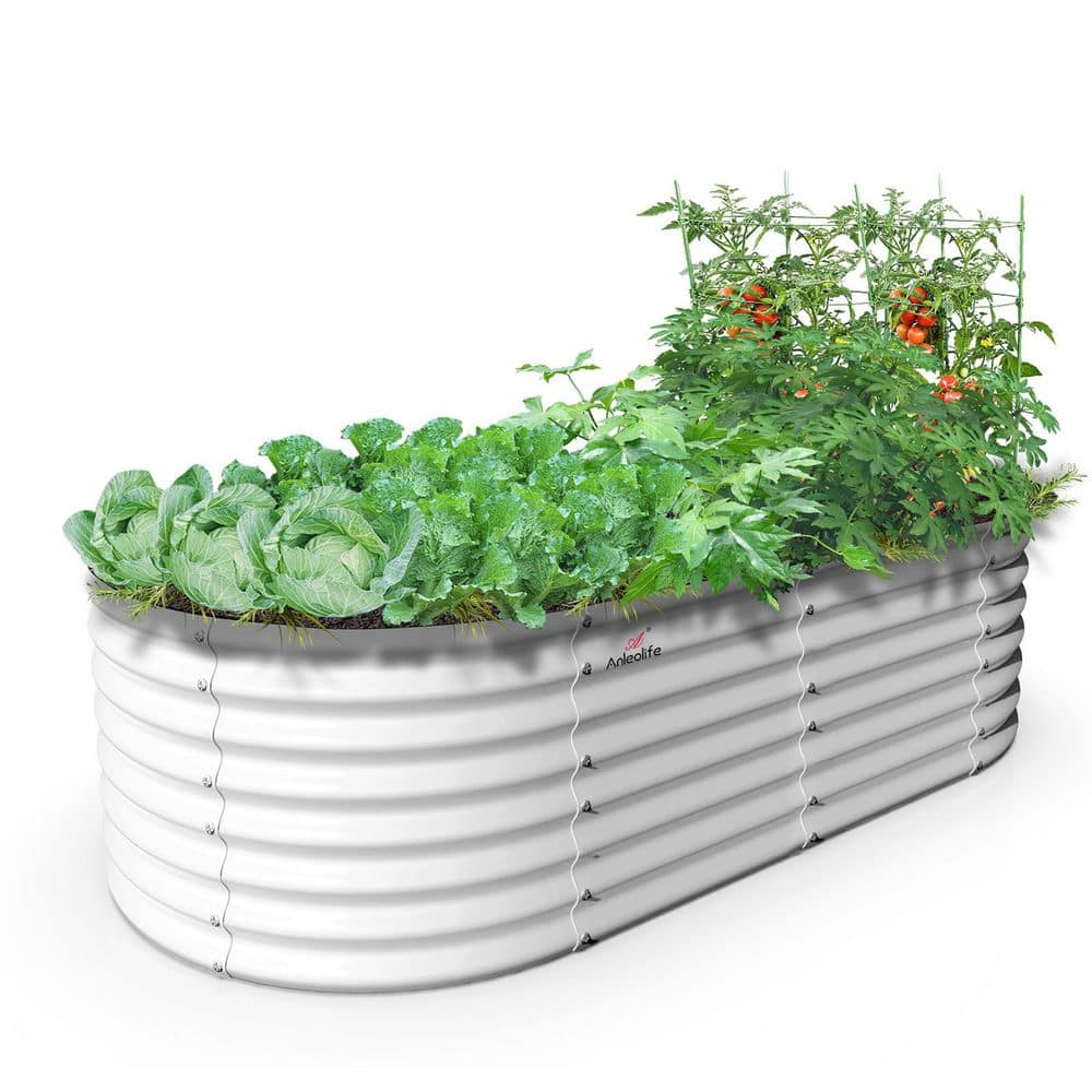 6 x 3 x 2 ft. Oval Galvanized Steel Raised Garden Beds in Antique White for