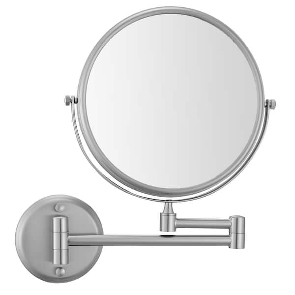 BWE 8 in. W x 8 in. H Small Round Magnifying Telescopic Dia Bi-View Magnifying Wall Mount Bathroom Makeup Mirror in Nikcel
