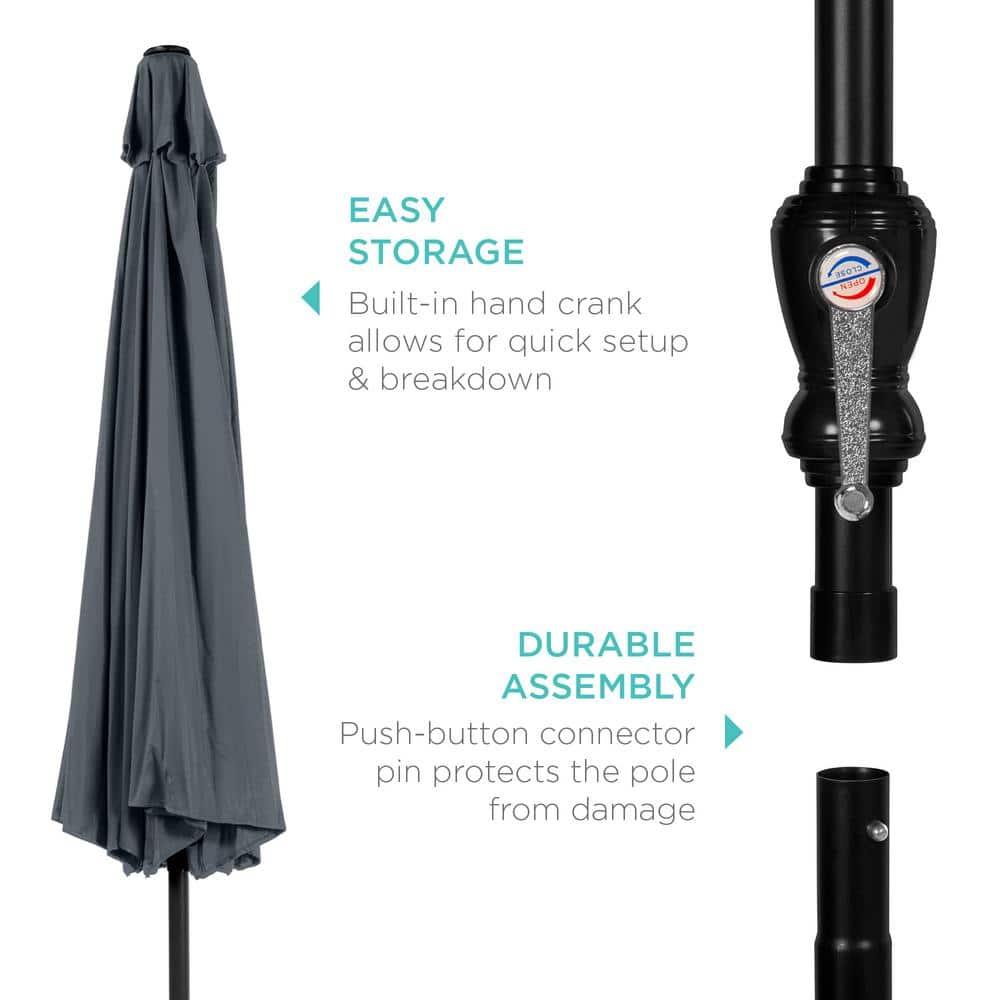 Slate 10ft Outdoor Steel Market Patio Umbrella with Crank and Tilt