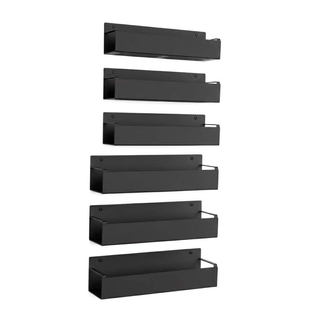 6 Pack Black Wall Mount Metal Shelves for Kitchen Pantry Door Spice Organization, Heavy-Duty Storage Rack
