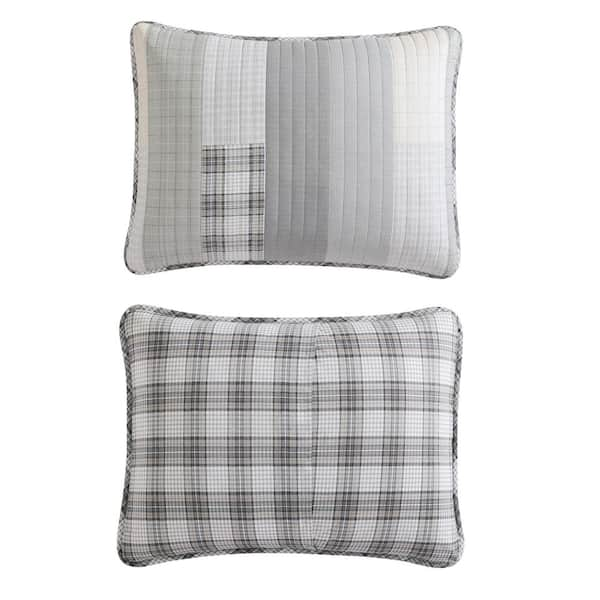 EDDIE BAUER Fairview 3-Piece Gray Plaid Cotton Full/Queen Quilt