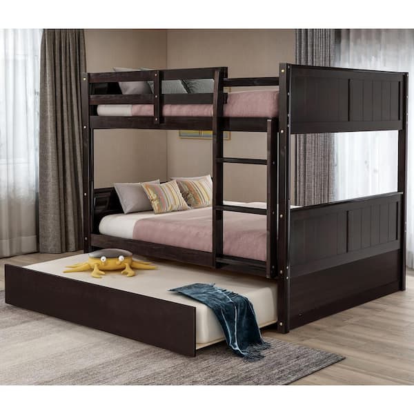 GODEER Espresso Full over Full Bunk Bed with Twin Size Trundle