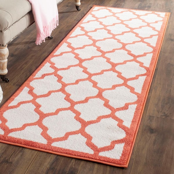 Amherst Beige/Orange 2 ft. x 11 ft. Geometric Trellis Runner Rug