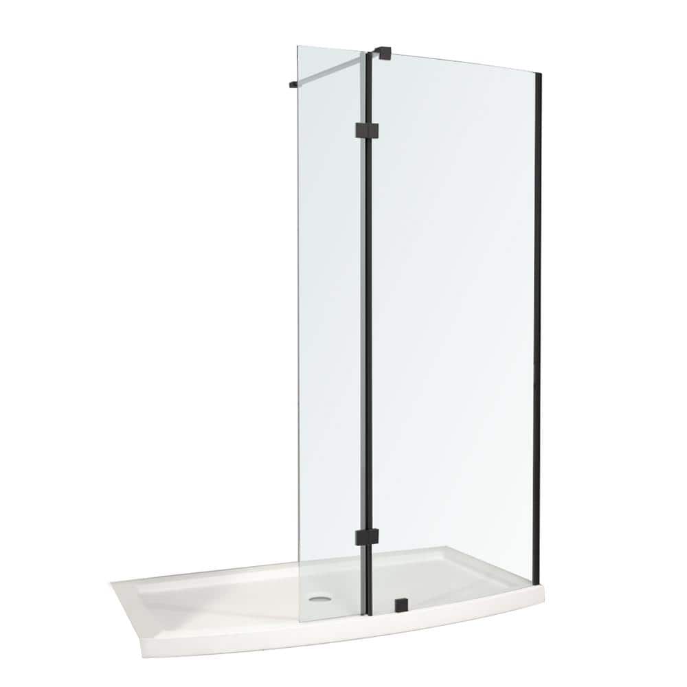 60'' Black Framed Glass Shower Enclosure with Acrylic Base