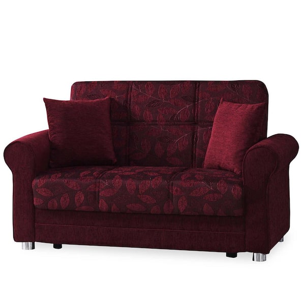Santiago Collection Convertible 61 in. Burgundy Chenille 2-Seater Loveseat with Storage