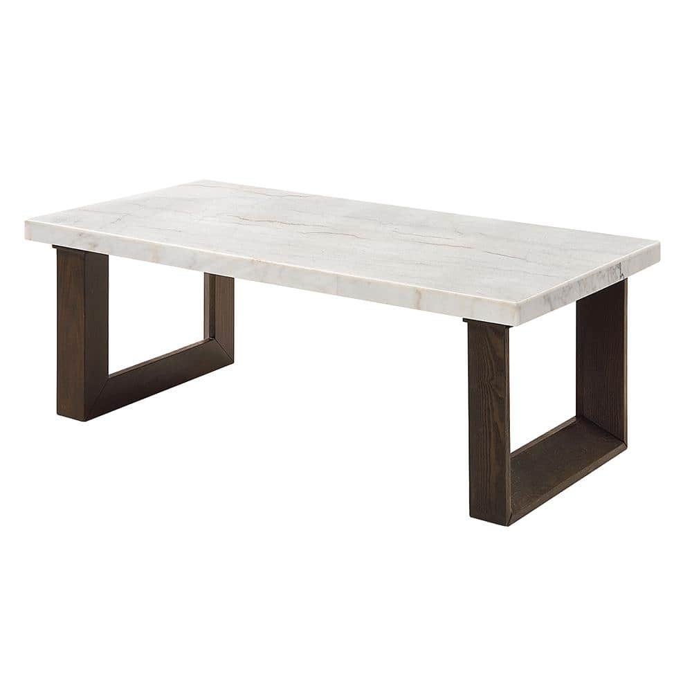 Edwyn 48'' White Marble Top and Brown Wood Coffee Table