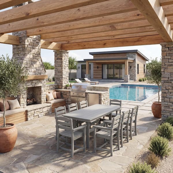 FUFU&GAGA Gray 9-Piece Durable HDPE Rectangular Patio Outdoor