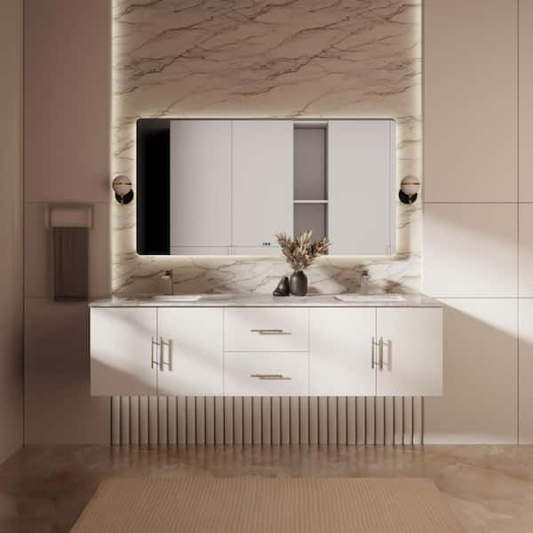 Geneva 72 in. W x 22 in. D Glossy White Double Bath Vanity without Top