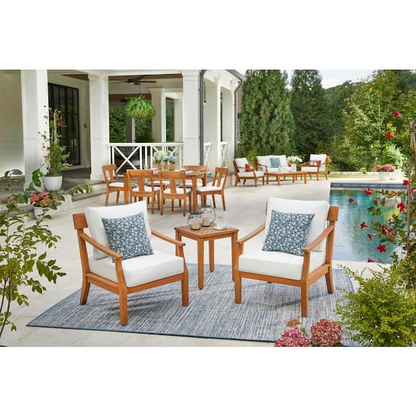 Hampton Bay Woodford 3-Piece Eucalyptus Wood Square Outdoor Bistro Set with  CushionGuard Bright White Cushions FRN-801820-B - The Home Depot