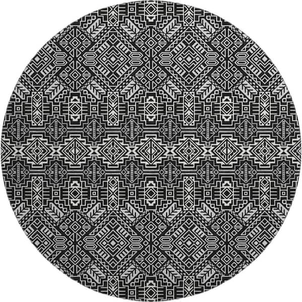 Addison Rugs Mayfield Premium Machine Washable Abstract AMF970 Black 8 ft. x 8 ft. Round Rug