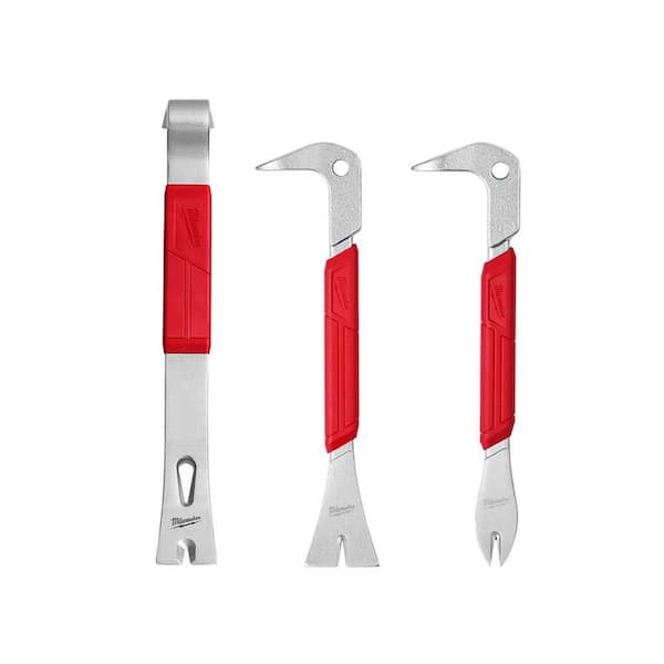 Milwaukee 15 in. Pry Bar with 10 in. Molding Puller Pry Bar and 12 in. Nail Puller with Dimpler (3-Piece)