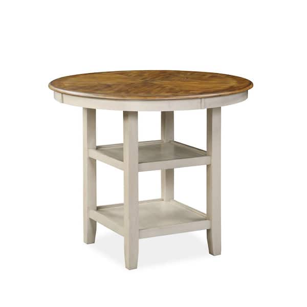 NEW CLASSIC HOME FURNISHINGS New Classic Furniture Mitchell 5-piece Wood Top Round Counter Set with 2 Table Shelves, Bisque/Brown - image 3